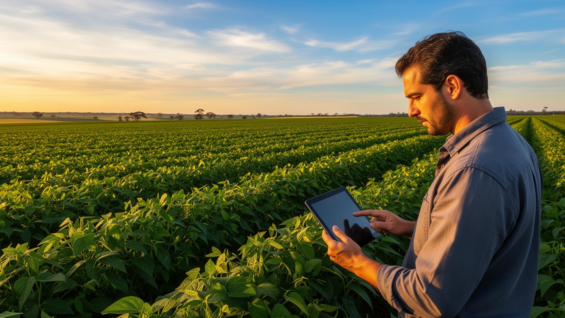 Produtor rural brasileiro usando tecnologia no campo